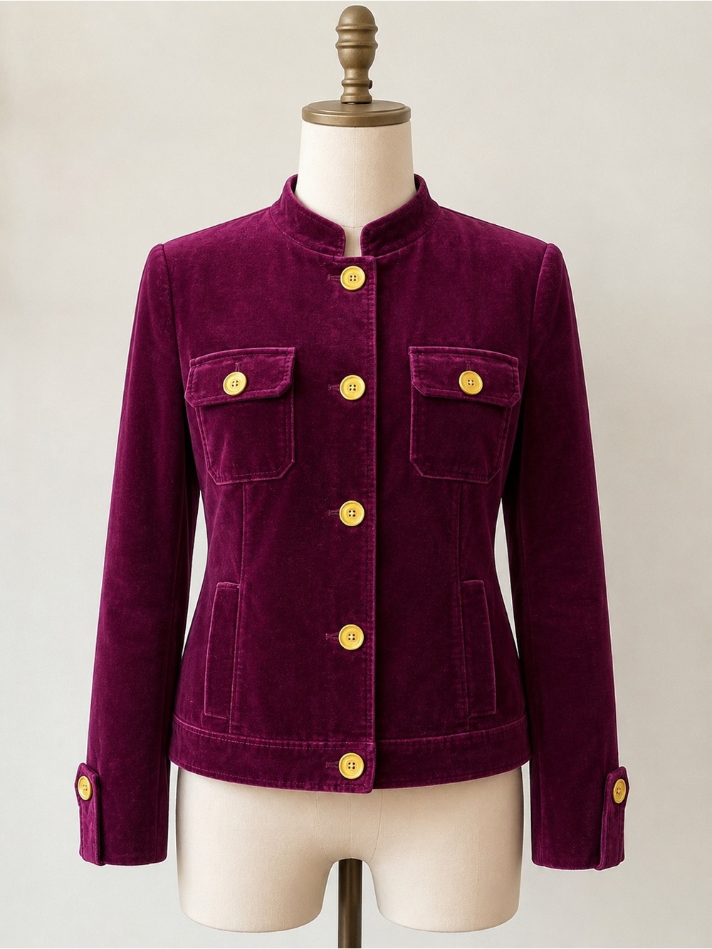 Jones New York Plum Velvet Jacket with Gold Buttons